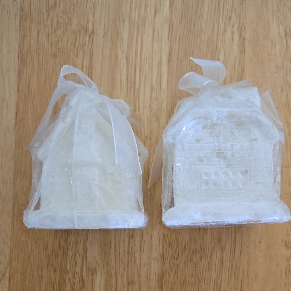 Two White Candles Church * House White Organza Gift About 3 X 3"